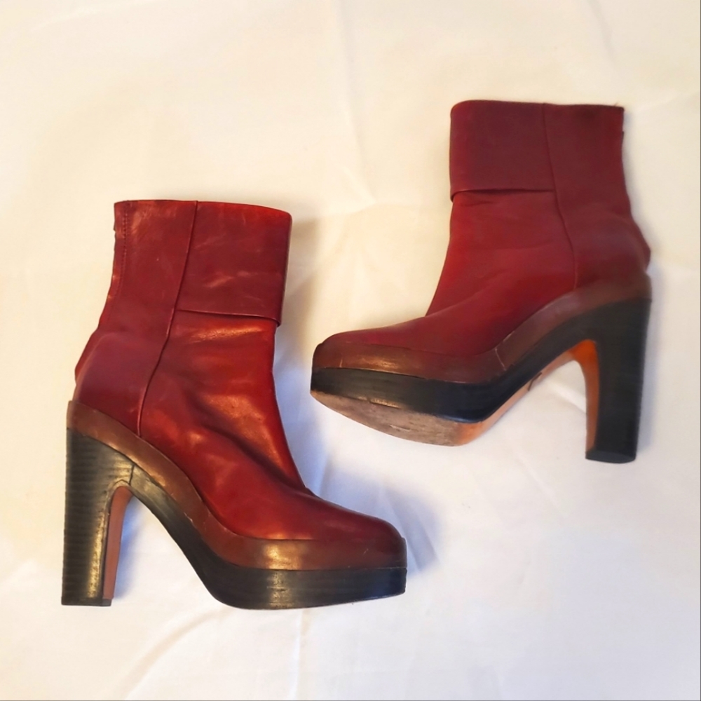 RAG & BONE Burgundy Brown Platform Zip Up Ankle Boots Booties Sz 8 EUC